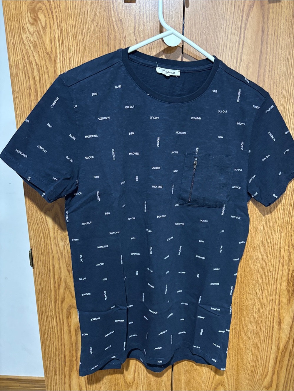 Skinny Tie Madness Navy Short-Sleeve Tee with Zip Pocket